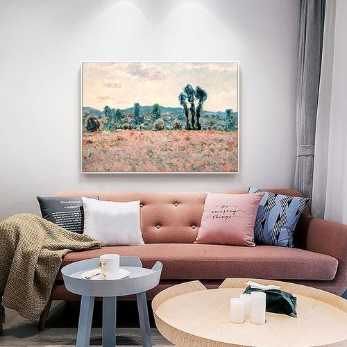 罂粟田 世界名画印象派莫奈餐厅装饰画挂画壁画风景油画乔迁礼品