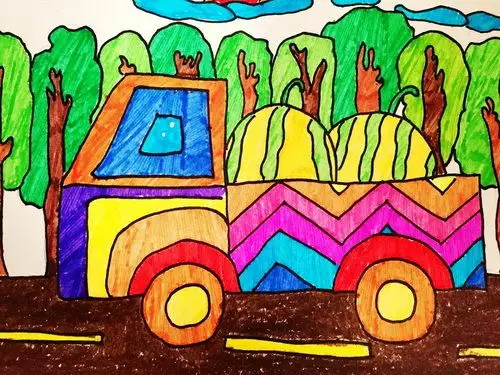 少儿书画作品-《西瓜车》/儿童书画作品《西瓜车》欣赏_中国少儿美术