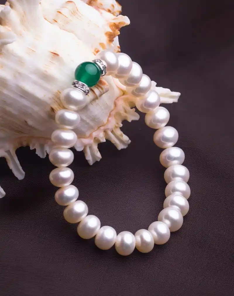 强光天然淡水珍珠配绿玛瑙手链 7-8mm