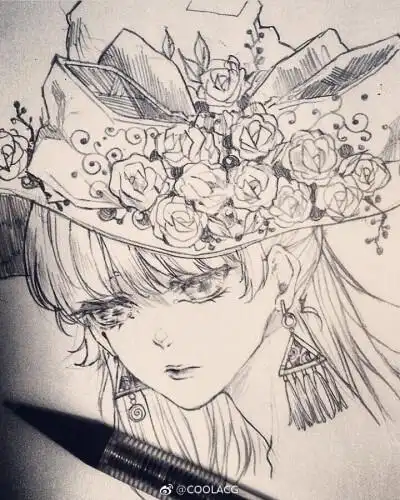 人物黑白动漫素材插画绘画线稿手绘女生男生长发短发转载