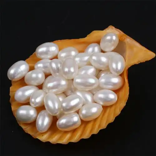 9-10mm天然白色滴水米形颗粒淡水养殖珍珠散珠半孔无瑕