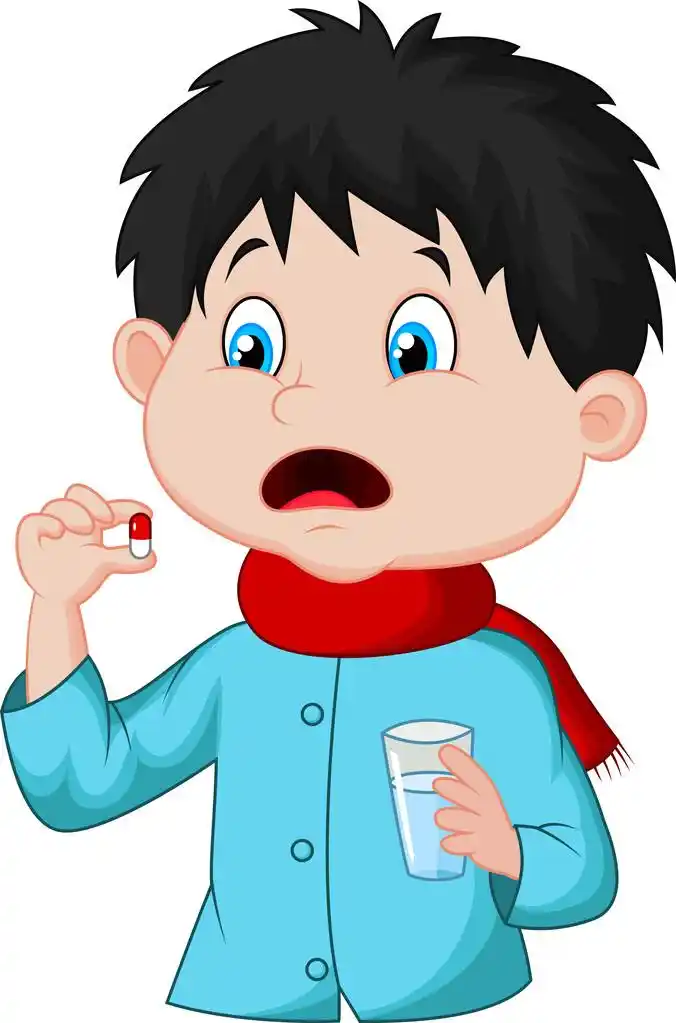 男孩吃药,矢量图的男孩吃药丸