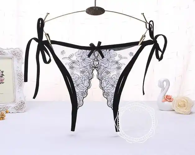 系带丁字裤大码内裤女性惑胖mm开裆透明网纱刺绣低腰t卓思哲