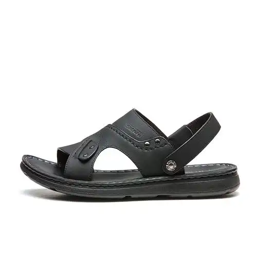 crown凉鞋男真皮沙滩鞋夏季新款潮男士露趾两用拖鞋防滑休闲鞋男鞋