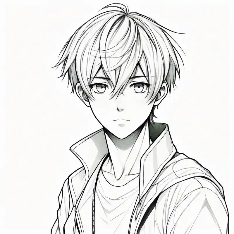 黑白素描动漫男生头像97