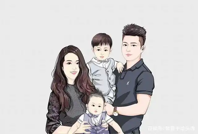 一家三口,四口,父子母女手绘微信头像,唯美温馨头像