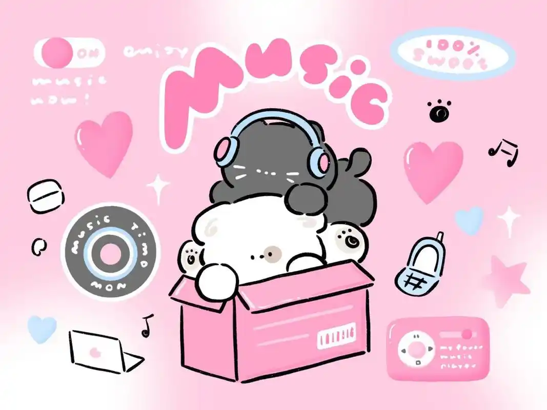 画画的日常# ins风小猫小狗音乐盒壁纸90 #ins风壁纸# #平板壁纸