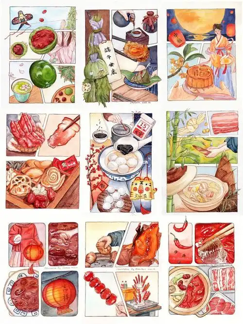 水彩合集手绘记录中华传统美食02