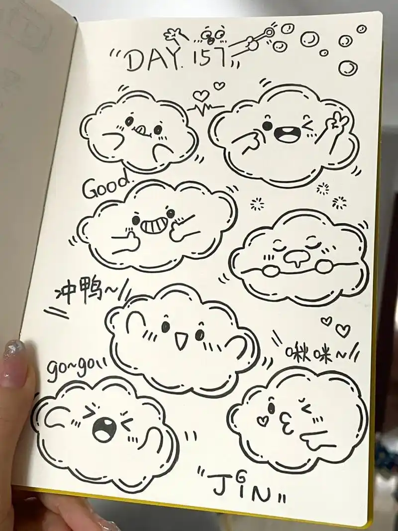 157|可爱的云朵7815小表情简笔画手帐素材 96打卡一张云朵小