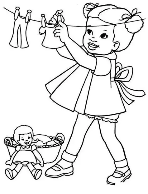 劳动节简笔画人物图片晾衣服的小姑娘妈妈洗衣服儿童简笔画劳动节自己