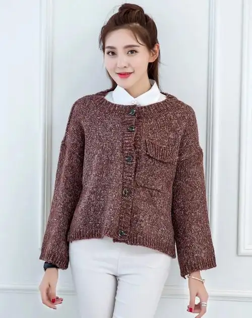 女款短款针织开衫外套蓝色调