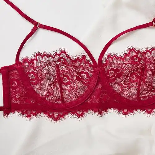 蕾丝三角内衣法式bralette透明女性性感美背少女文胸套装