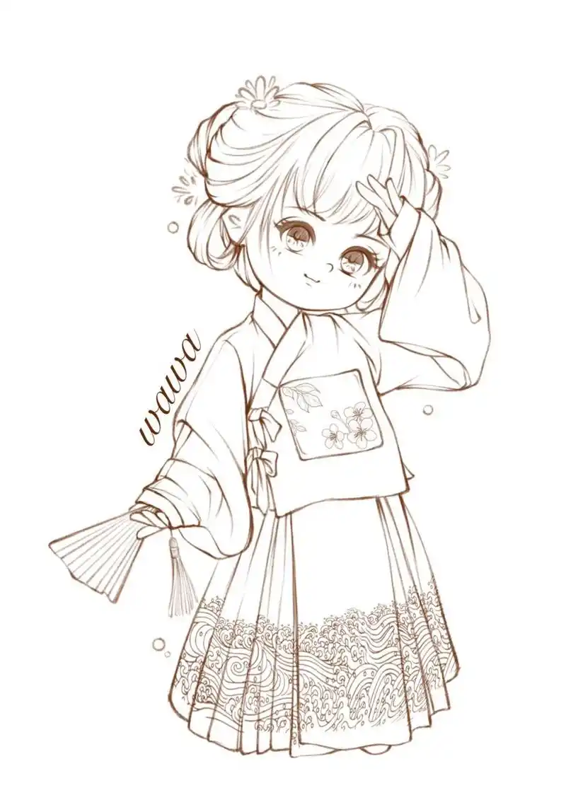 q版古风汉服线描动态练习38 # 图源