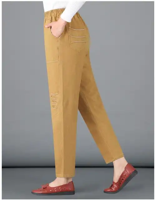 卞风妈妈牛仔萝卜裤春秋款中老年裤子女中年人外穿高腰长裤弹力萝卜裤