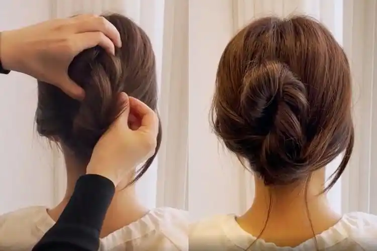 韩系包包头,丸子头绑法教程2:盘发包包头