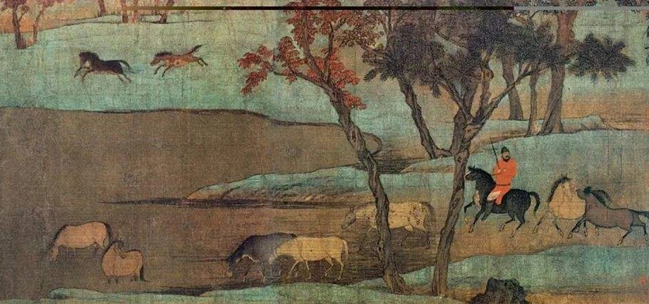 《秋郊饮马图》局部