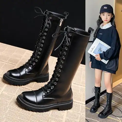 女童靴子2021年新款春秋儿童马丁靴时尚骑士靴女童长靴加绒长筒靴