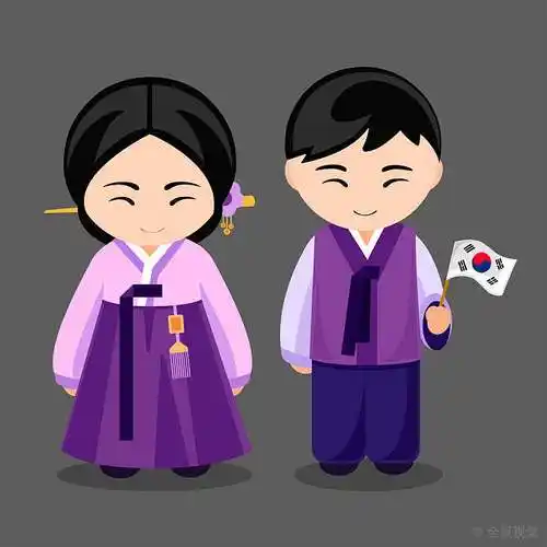 韩国人_国家_旗帜_一个_男人_女人_传统服装_旅行_韩国_矢量_插画