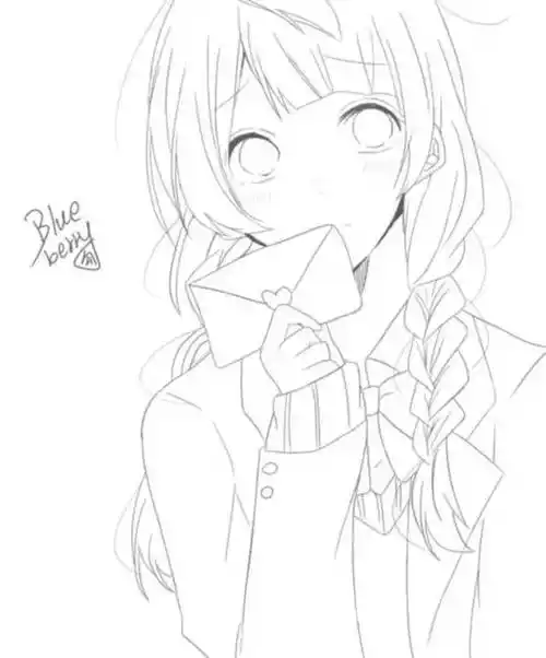 少女线稿,素描线稿,动漫女孩线稿,素描动漫图片, 唯美动漫美女图片