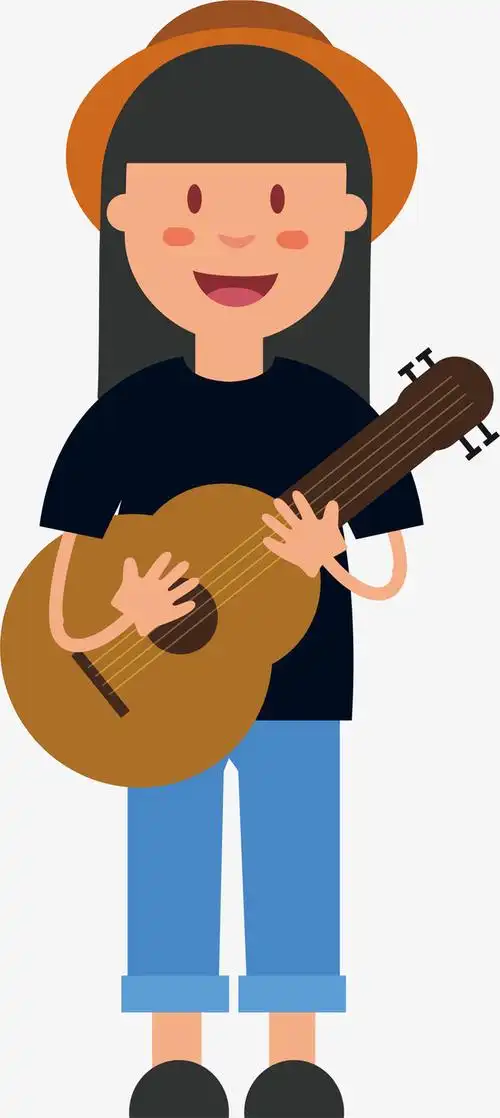 卡通矢量弹吉他的女孩素材