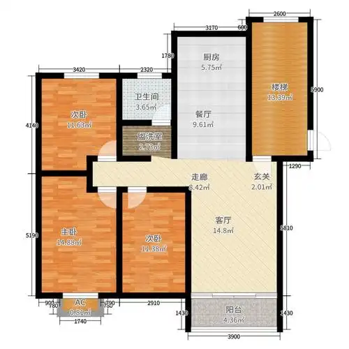 中州颐和家园3室0厅1卫0厨148.00㎡户型图