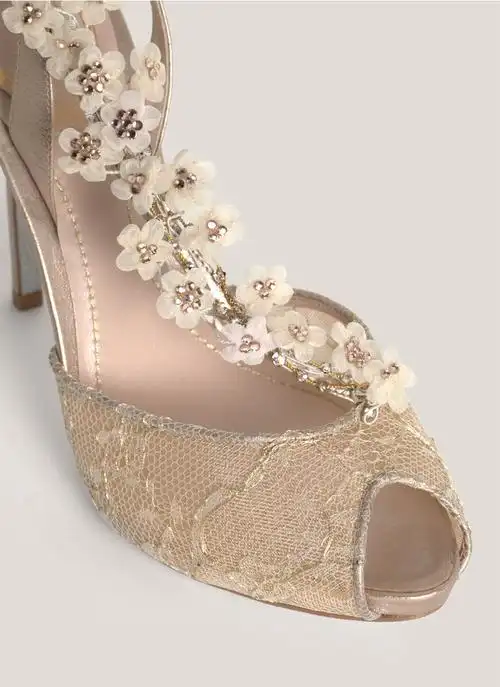 立体花朵 水晶高跟凉鞋