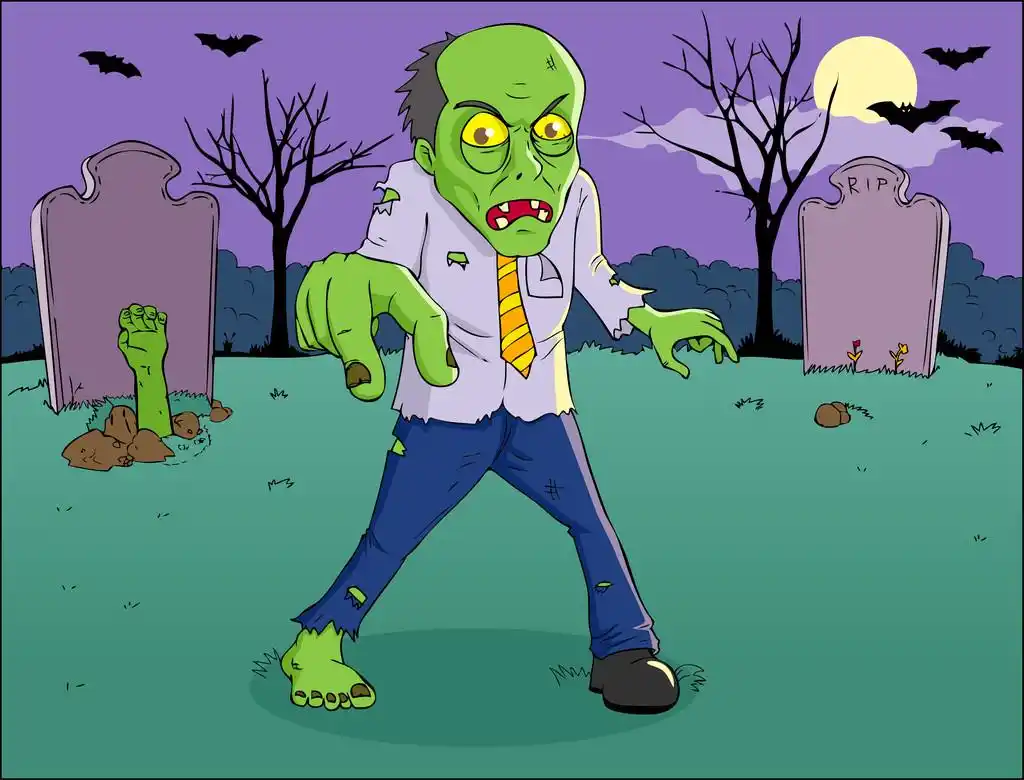 僵尸,在墓地上僵尸的卡通插图