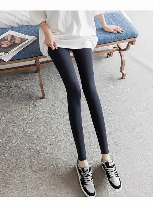 澜绾打底裤女士外穿夏季薄款冰丝弹力丝滑紧身九分光泽无痕春秋黑白色