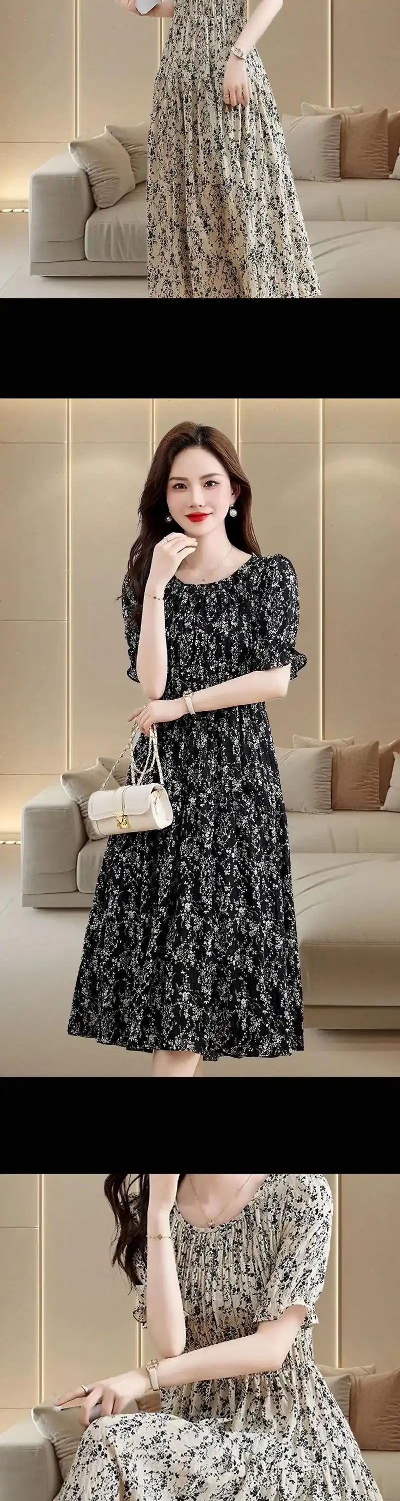 姐妹们,这款泡泡袖长裙太美啦!法式碎花连衣裙女2024夏季新款!