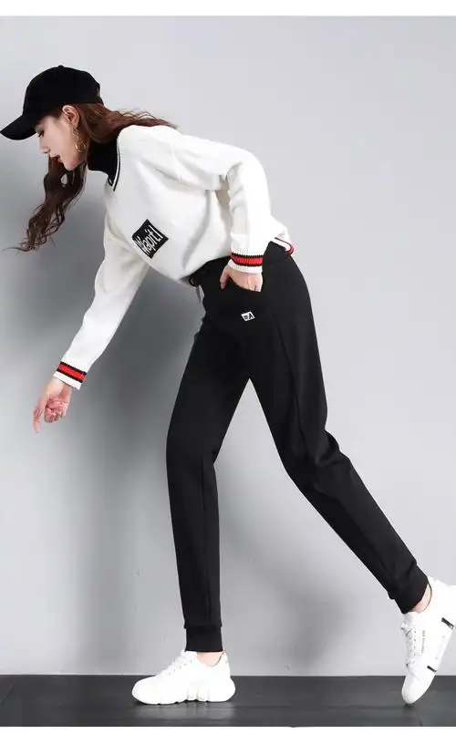 序匠2020秋冬新款束脚加绒加长运动裤女高个子大码学生长裤休闲宽松