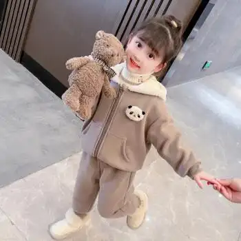 洛留云冬季新款女童加绒套装时尚洋气一岁女宝宝加厚冬装韩版漂亮2岁