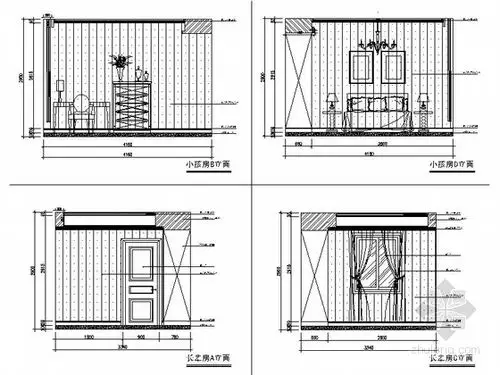 美式古典三居室住宅装修设计卧室立面图