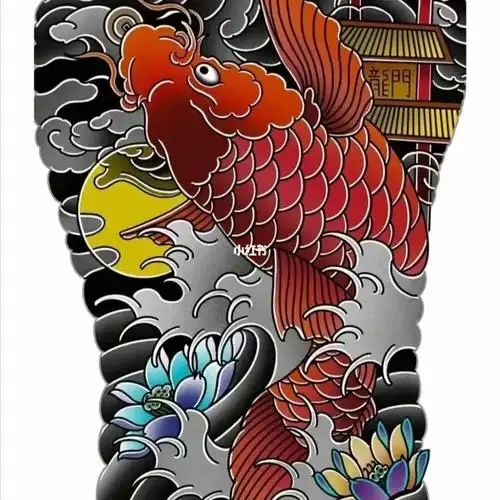 满背鲤鱼纹身手稿