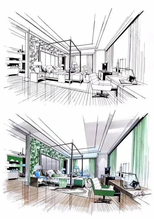 室内设计手绘空间马克笔上色1