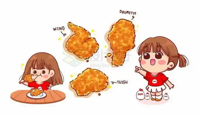 超可爱卡通女孩吃炸鸡小吃货5466043矢量图片免抠素材免费下载