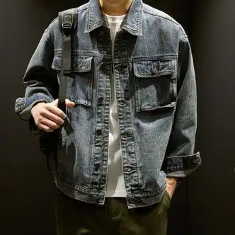 rhck牛仔外套男春秋季新款宽松工装夹克男士外衣大码美式复古牛仔衣