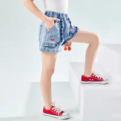 太平鸟minipeace童装女童短裤夏装樱桃氧吧外穿洋气儿童牛仔裤