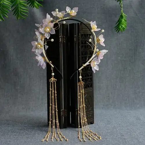 皇磊古风发箍头饰带流苏吊坠汉服配饰森系古装花朵发饰女生仙女风