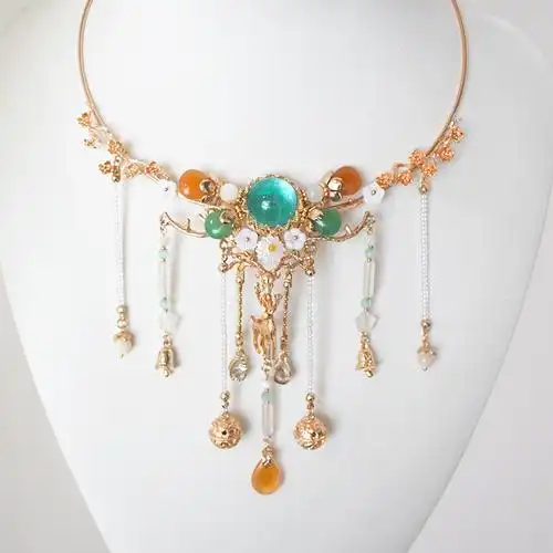 清月鹿鸣原创遇见神鹿古风璎珞瑶瑶公主东陵玉珍珠流苏项链颈链女