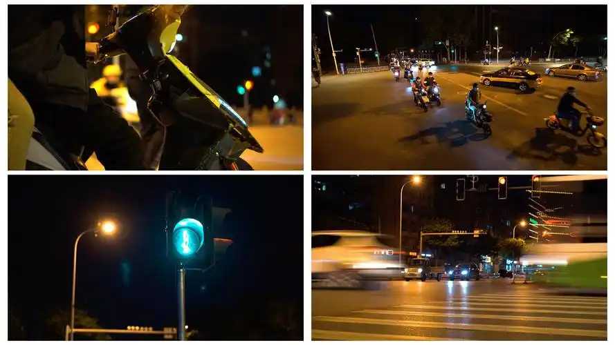 4k城市夜晚街道路十字路口路人