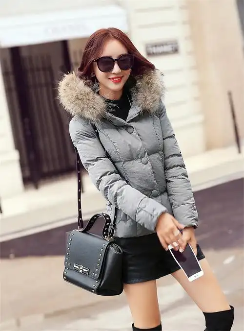 云及2015冬装新款女装貉子毛领连帽长袖棉服外套时尚休闲大衣