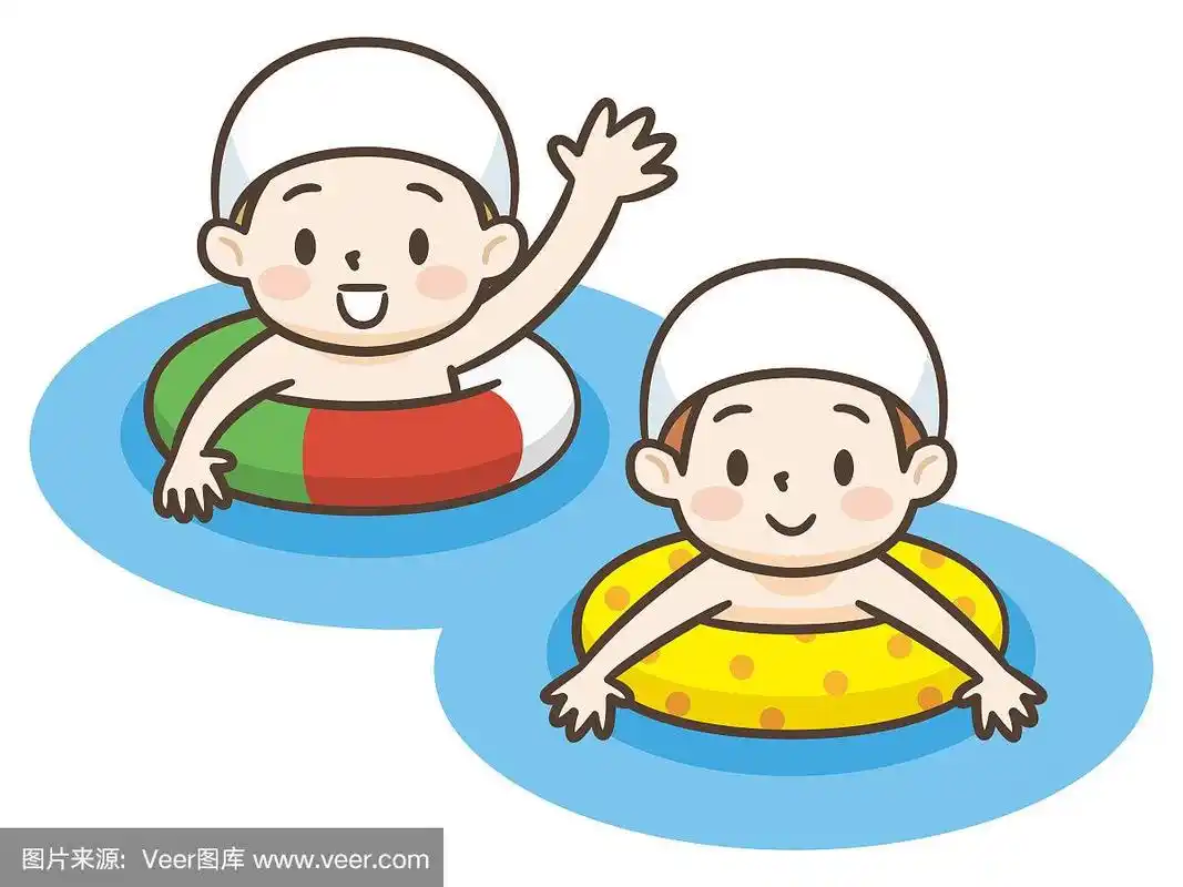 矢量插图可爱的小孩游泳与充气圈卡通