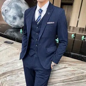 帅气新款修身西装男套装三件套条纹英伦西服宴会1012-827-p280图片
