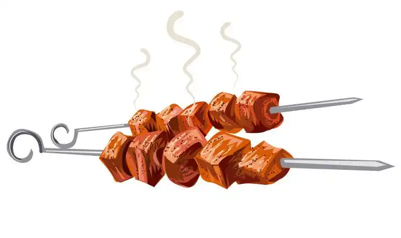 矢量卡通烤肉串平面插图