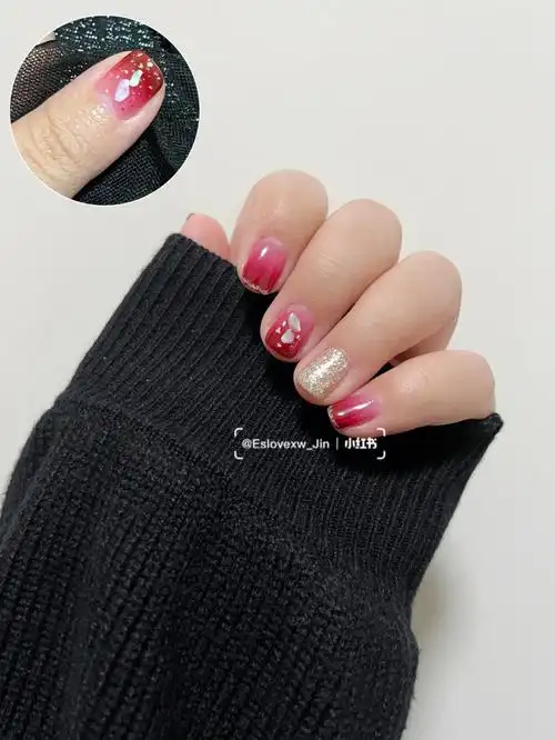 秋冬显白美甲冰透车厘子晕染