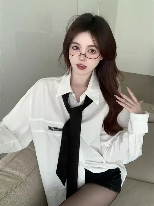 港味学院风领带白色衬衫女夏季薄款中长款衬衣盐系穿搭宽松上衣潮