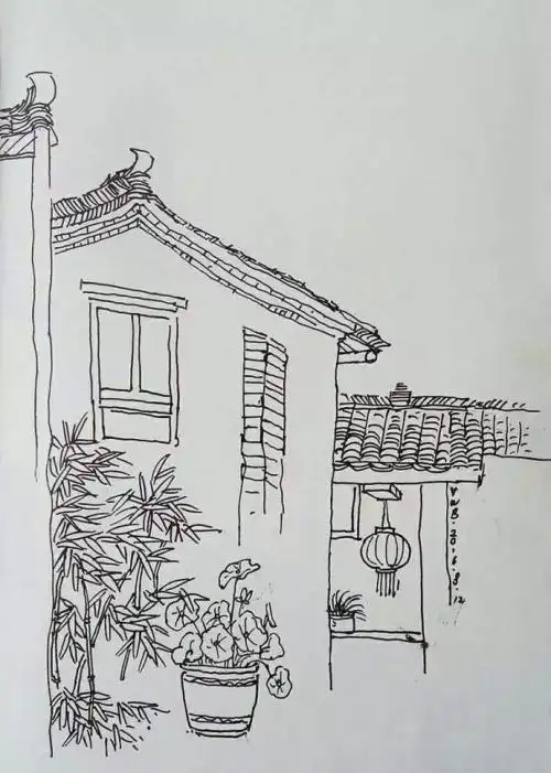 古镇简笔画卡通