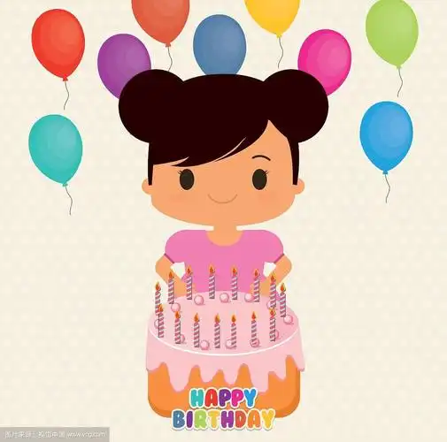 女孩卡通和生日快乐设计