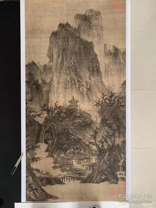 北宋李成晴峦萧寺图山水国画艺术微喷装饰画56x1114复制临摹