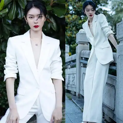 2021新款白色西装套装女春秋高级感秋款职业装正装西服外套阔腿裤